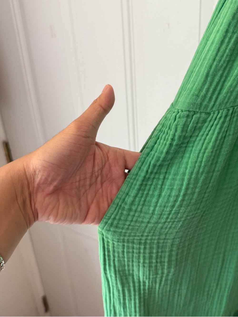 XIRENA Kelly green cotton gauze tiered ruffle‎ sleeveless midi dress - Picture 5 of 7
